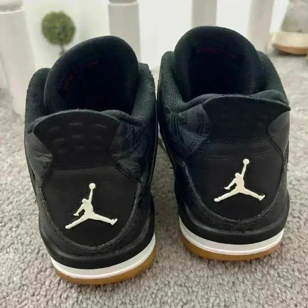 Sz 5.5 gs Jordan 4 Retro Mid Laser black gum bottom athletic sneaker streetwear - Picture 4 of 8